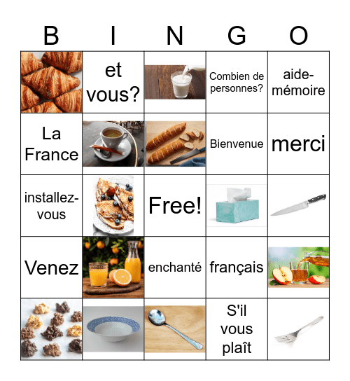 Le café  français Bingo Card