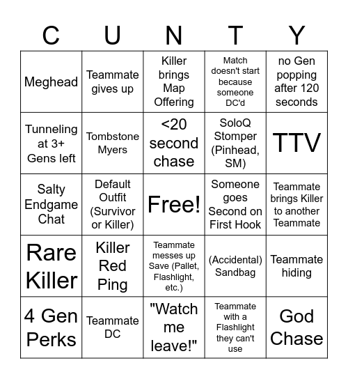 DBD SoloQ April 2024 Bingo Card