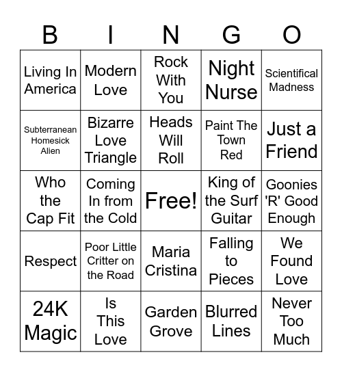 Music Bingo 1 Bingo Card