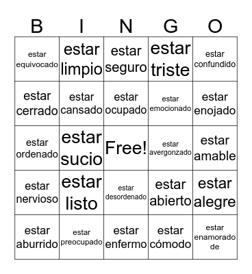 Estar with Emotions Bingo Card