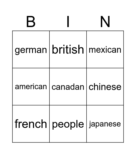 Untitled Bingo Card