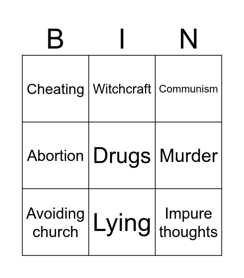 Satan Bingo! Bingo Card