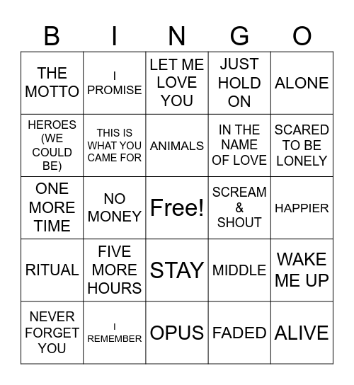 Round Three: EDM Bingo Card