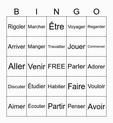 French verbs Bingo Card