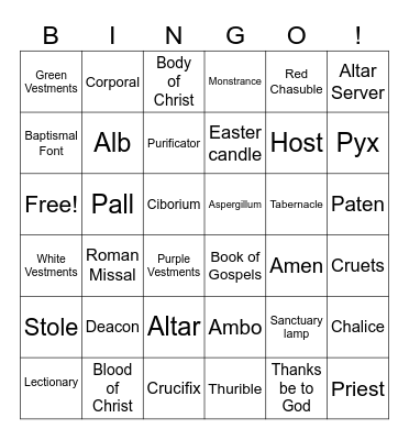 First Communion Bingo Card