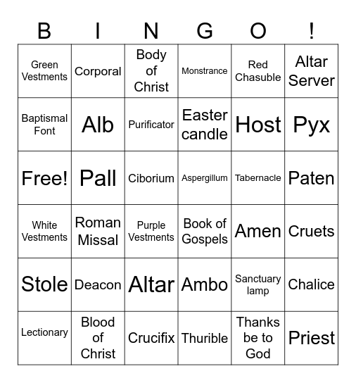 First Communion Bingo Card