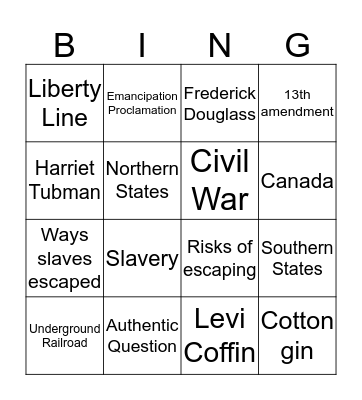 The Underground Railroad Bingo Card