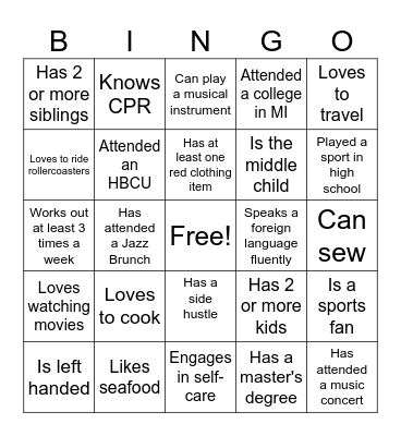 Getting to Know You Bingo Card