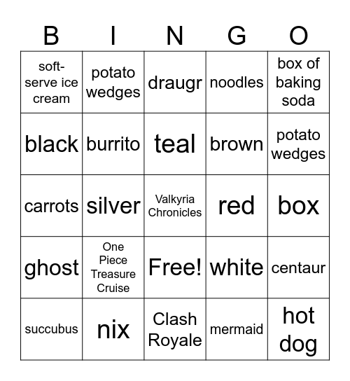 InfiniteCraft Bingo Card
