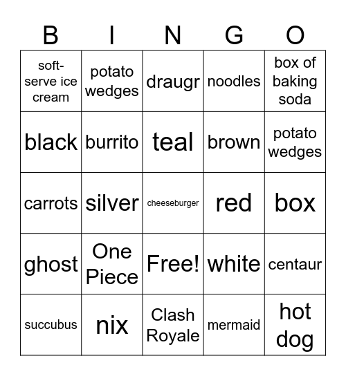 InfiniteCraft Bingo Card