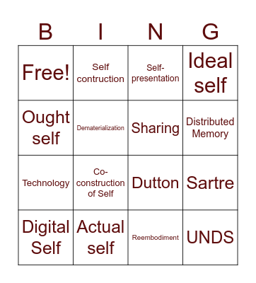 Digital Self Bingo Card