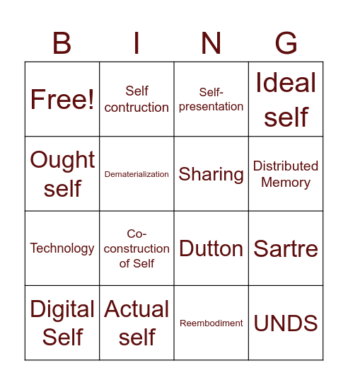 Digital Self Bingo Card