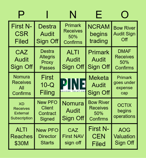 PINEO Bingo Card