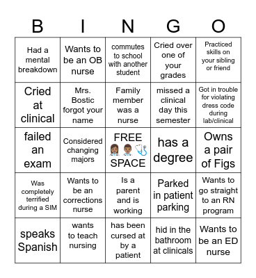 Nursing Student  🩺👩🏽‍⚕️👨🏽‍⚕️ Bingo Card