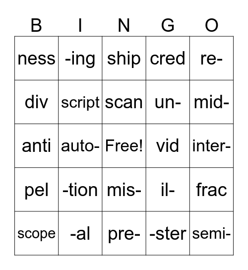 Sight Syllable BINGO lessons 11-20 Bingo Card