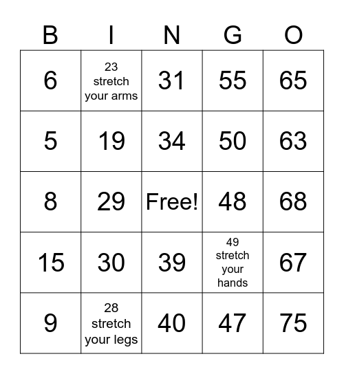 Stretching Bingo Card