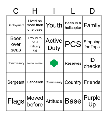 Month of the Military Child Bingo Card