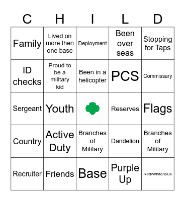 Month of the Military Child Bingo Card