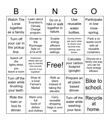 Redhawk Justice Earth Month Bingo Card Bingo Card