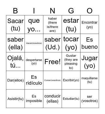 Subjunctive verbs Bingo Card