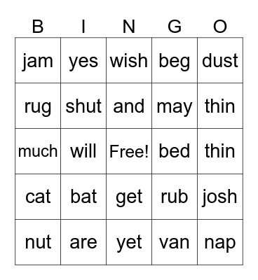 cycle 18- K Bingo Card