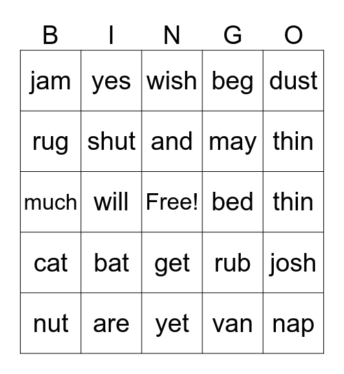 cycle 18- K Bingo Card