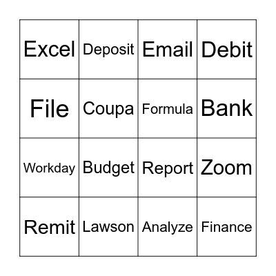Bank Bingo! Bingo Card