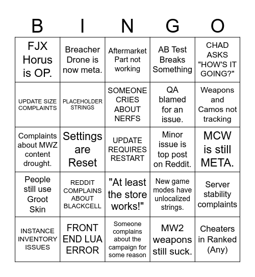 Season 3 Launch Bingo Card