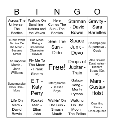 Space-Themed Bingo Card