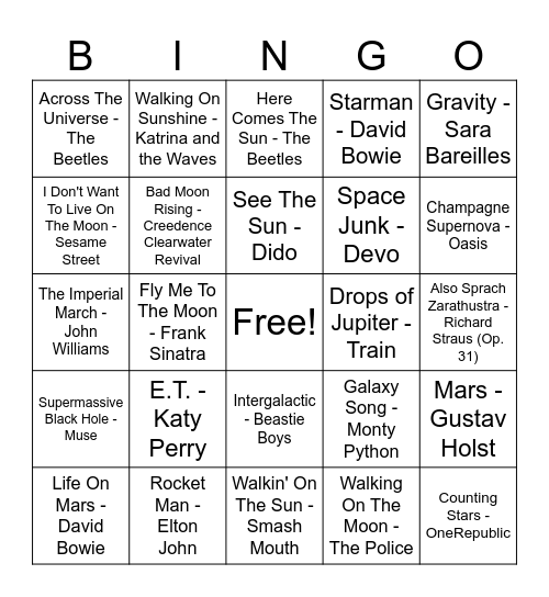 Space-Themed Bingo Card