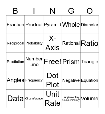 Math Vocab Bingo Card