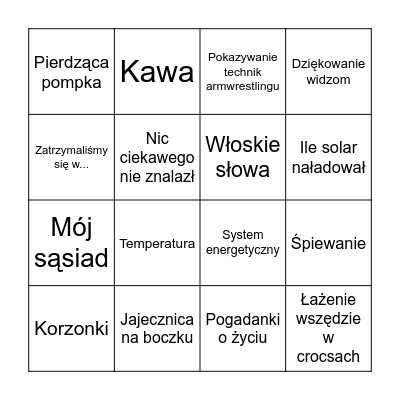 YANEK BINGO Card