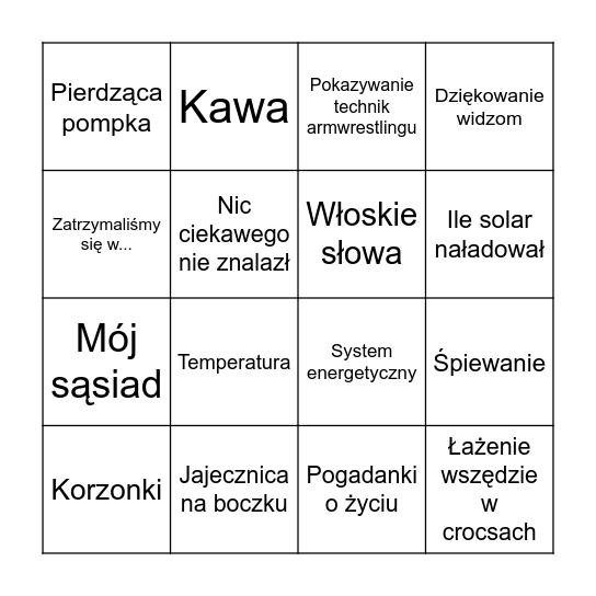 YANEK BINGO Card