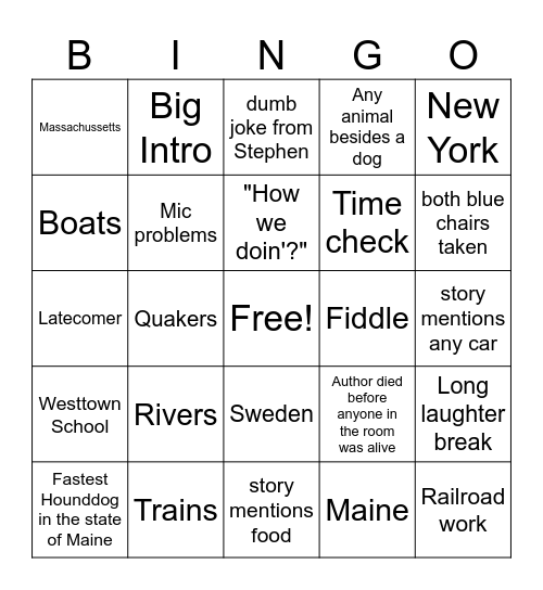 Peter's Reading Group Bingo Card