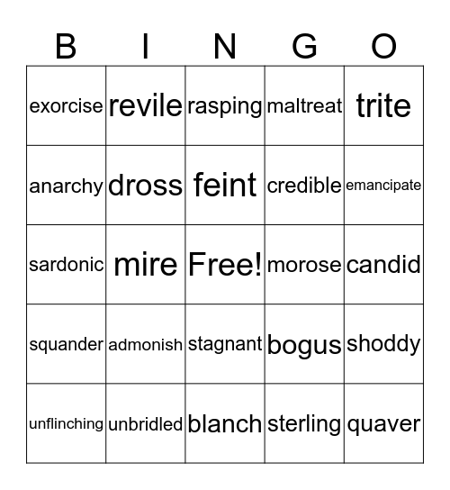 Final Vocab Review #2 Bingo Card