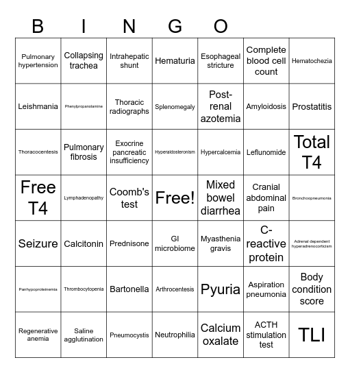 Internal Medicine Bingo Card