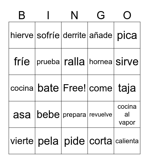 Mandatos de Cocina Bingo Card