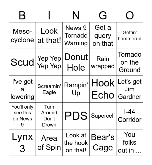 David Payne News 9 Bingo Card