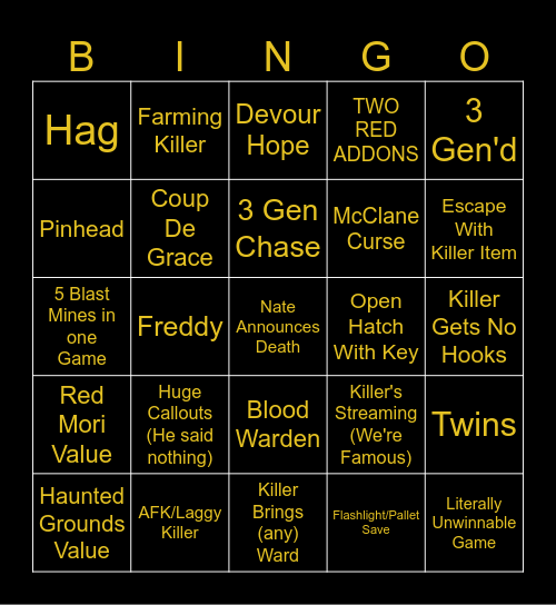 DBD Bingo (HARD MODE) Bingo Card