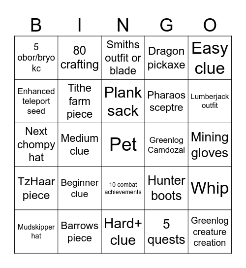 Kaido Bingo Card