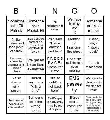 HSG Shipping Bingo Card