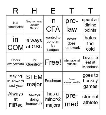 BU Bingo Card