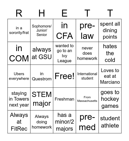 BU Bingo Card