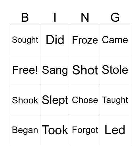 Irregular verbs Bingo Card