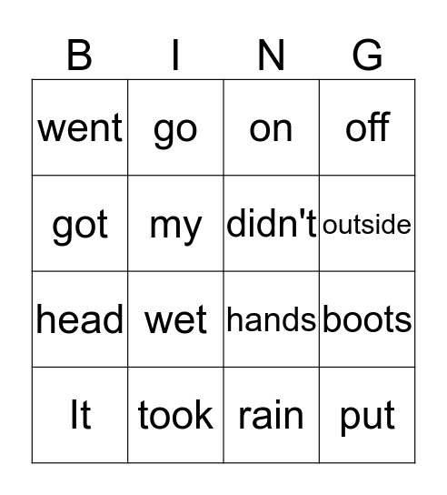 Rain Bingo Card