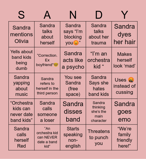 Sandra Says Bingo Card
