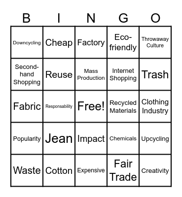 Fast Fashion Bingo Card