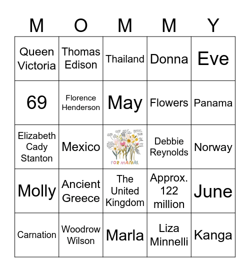 KBP Mother's Day Bingo Card
