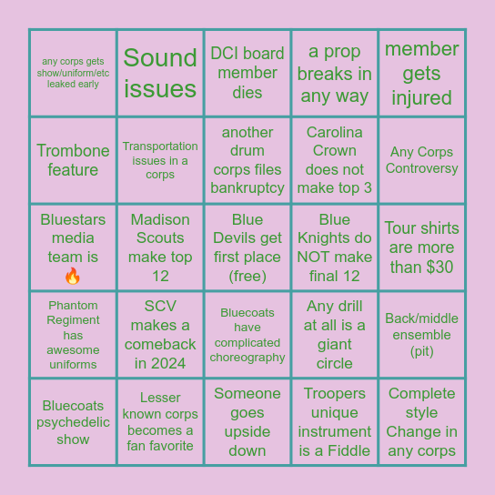 DCI 2024 Bingo Card