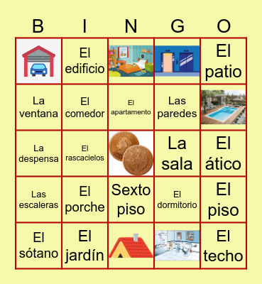 Partes de la casa Bingo Card